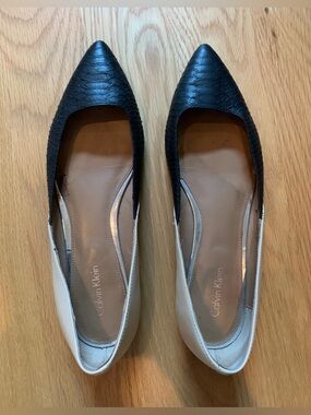 Calvin Klein Black and Cream Pointed Toe Flats